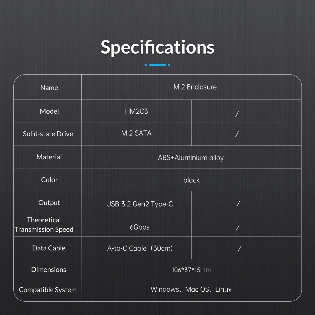 Uniqkart HM2C3 M.2 SATA SSD External Enclosure for 2280 / 2260 / 2242 / 2230 M.2 HDD Hard Disk Drive Box Support 6Gbps Fast Transmission