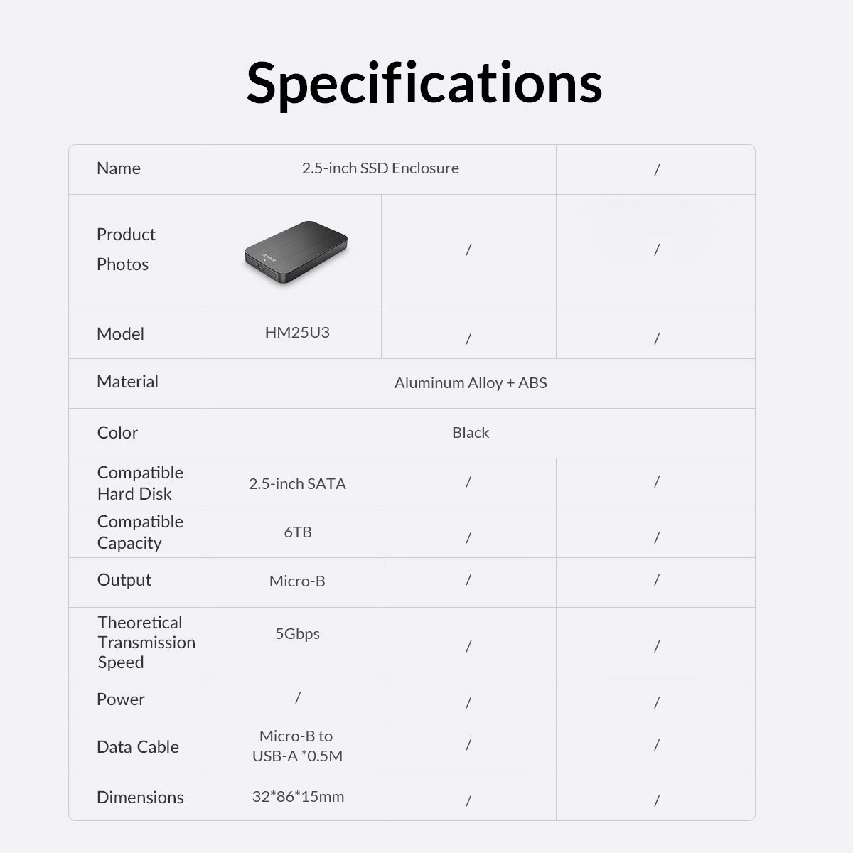 Uniqkart HM25U3 2.5-inch External Hard Disk Enclosure Compatible with 2.5 inch SATA Hard Disk Drive Box Support 5Gbps Fast Transmission