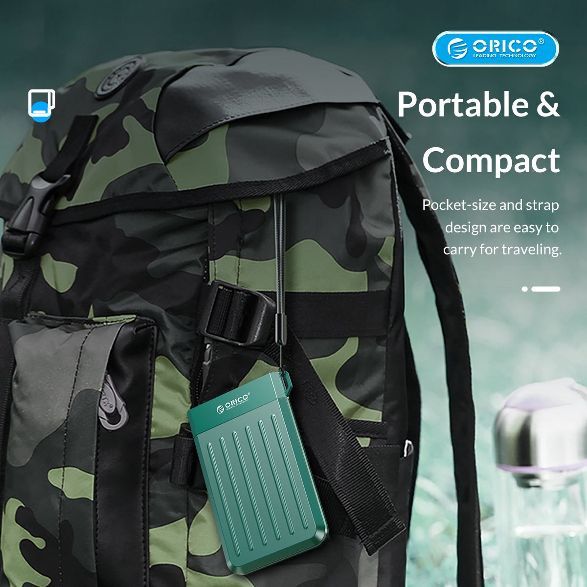 ORICO M25U3 2.5-inch External Enclosure Compatible with 2.5-inch SATA HDD / SSD Solid State Hard Driver Protector 5Gbps Fast Hard Disk Shockproof Case - Midnight Green