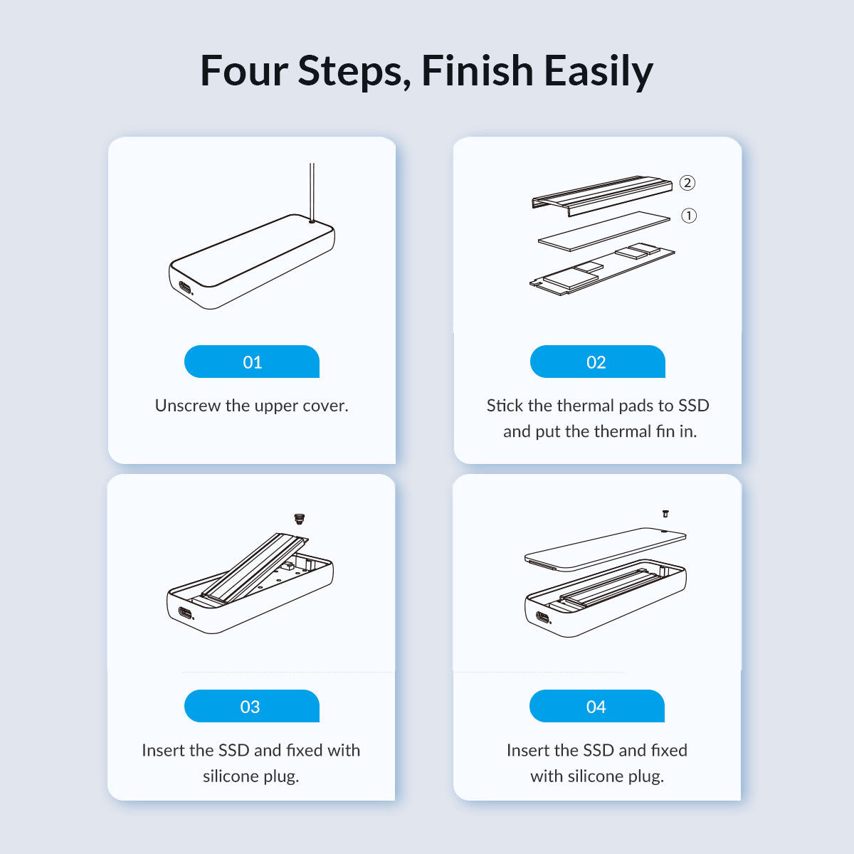 Uniqkart M232C3-G2 10Gbps High Speed M.2 NVMe SSD Case External Hard Drive Enclosure Case, Support Up to 4TB - Silver