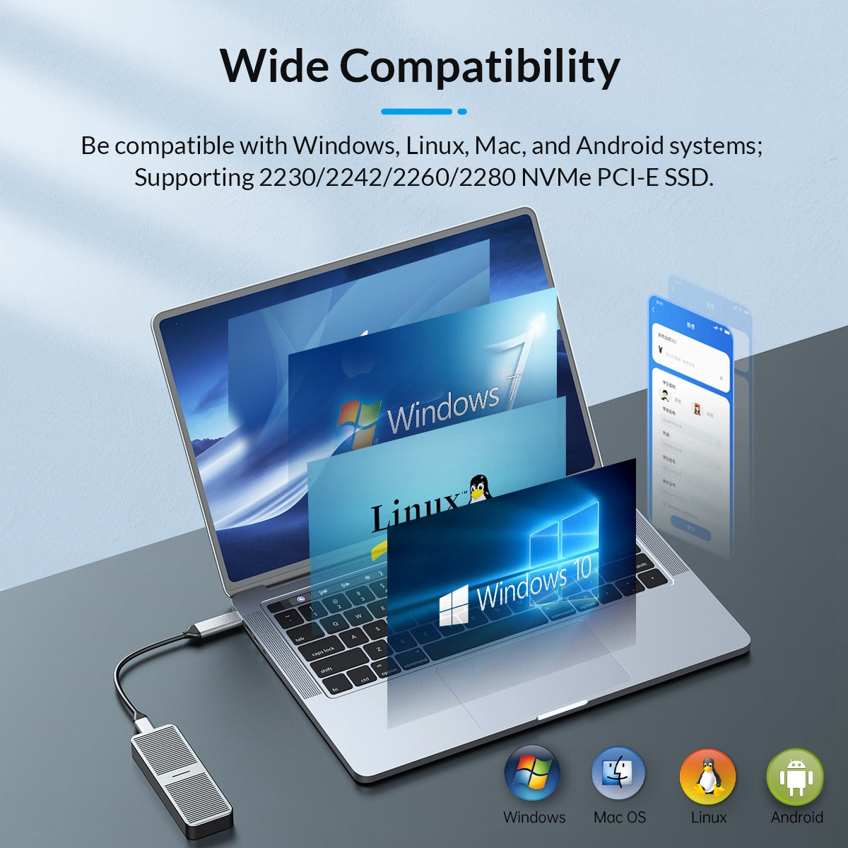 Uniqkart M223C3-G4 20Gbps M.2 NVMe SSD Case External Hard Drive Enclosure Case, USB3.2 Gen2*2 Type-C Output - Grey