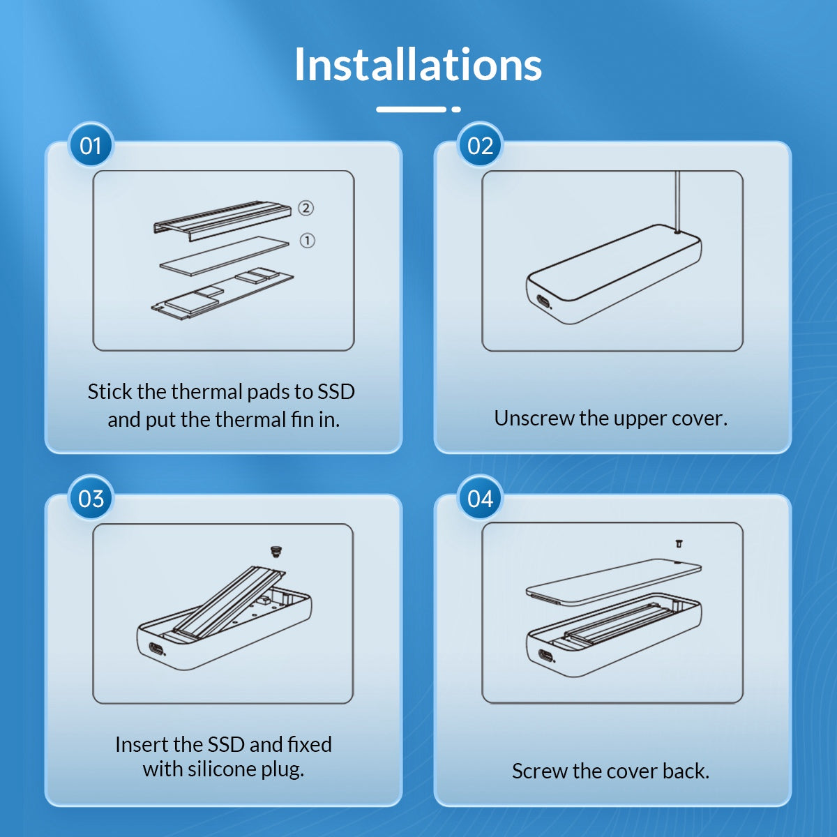 Uniqkart M223C3-G4 20Gbps M.2 NVMe SSD Case External Hard Drive Enclosure Case, USB3.2 Gen2*2 Type-C Output - Grey