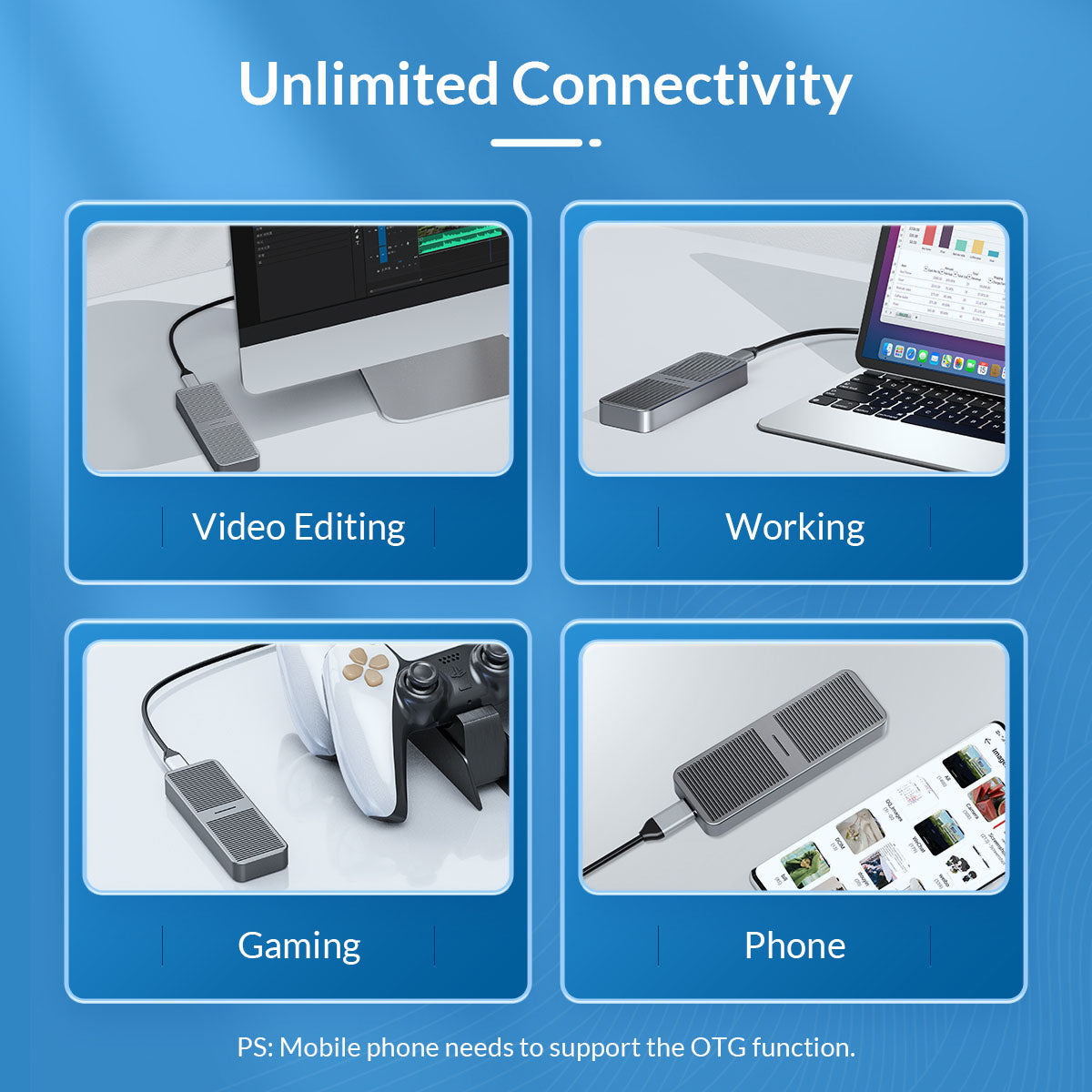 Uniqkart M223C3-G4 20Gbps M.2 NVMe SSD Case External Hard Drive Enclosure Case, USB3.2 Gen2*2 Type-C Output - Gold