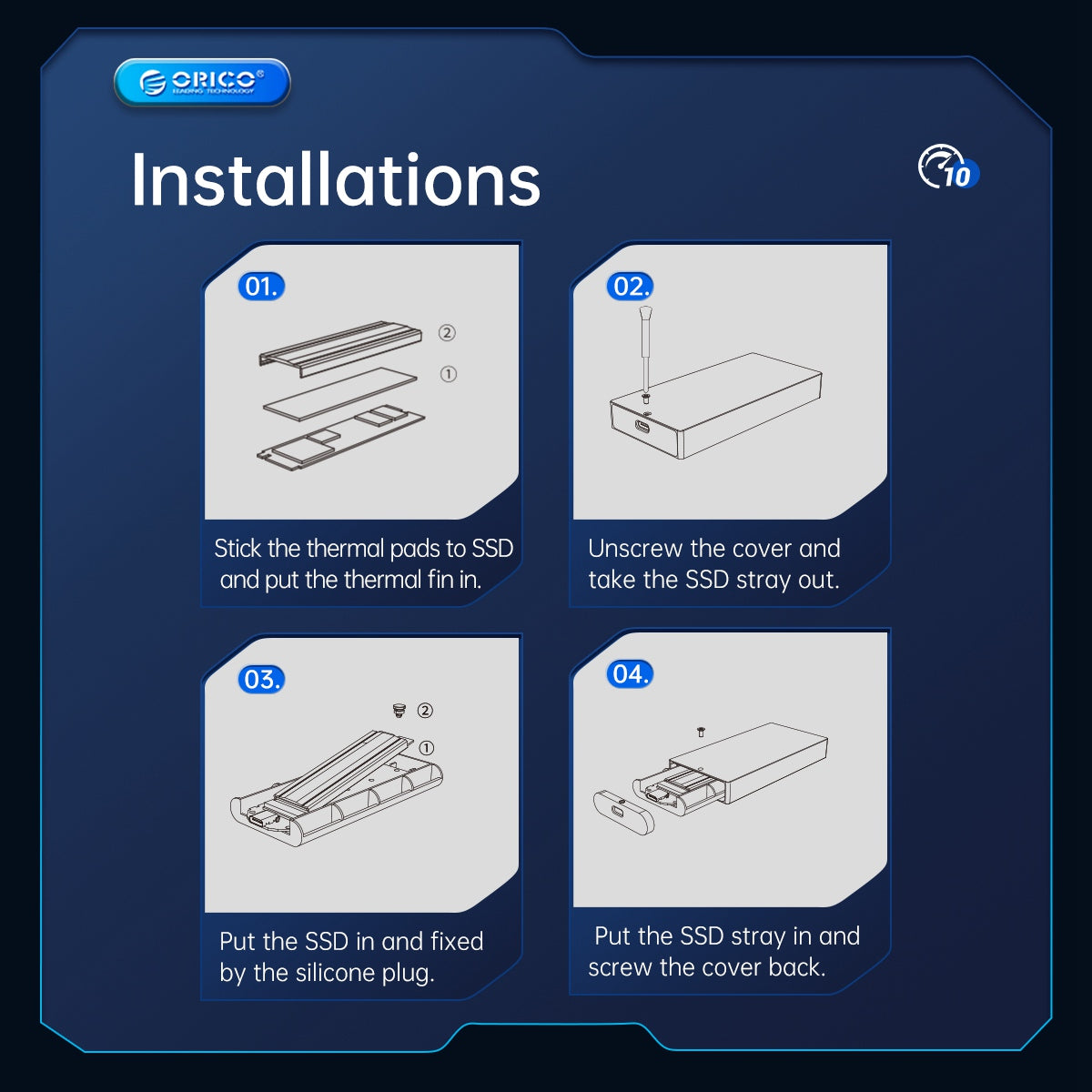 Uniqkart-M2R2-G2 10Gbps M.2 NVMe SSD Case RGB Light Design Hard Drive Enclosure Laptop PC External Hard Disk Case - Gold