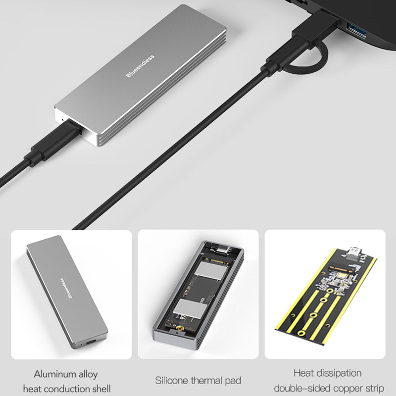 Uniqkart 2801SN Aluminum Alloy M.2 NVME / SATA Dual Protocol SSD Case 10Gbps USB3.1 Hard Drive Enclosure