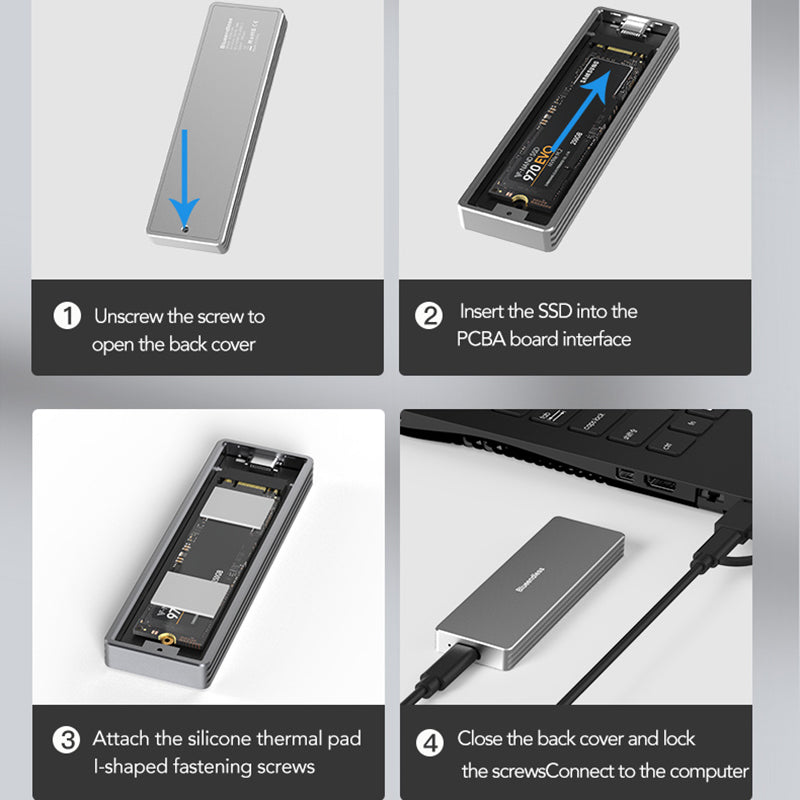 Uniqkart 2801SN Aluminum Alloy M.2 NVME / SATA Dual Protocol SSD Case 10Gbps USB3.1 Hard Drive Enclosure