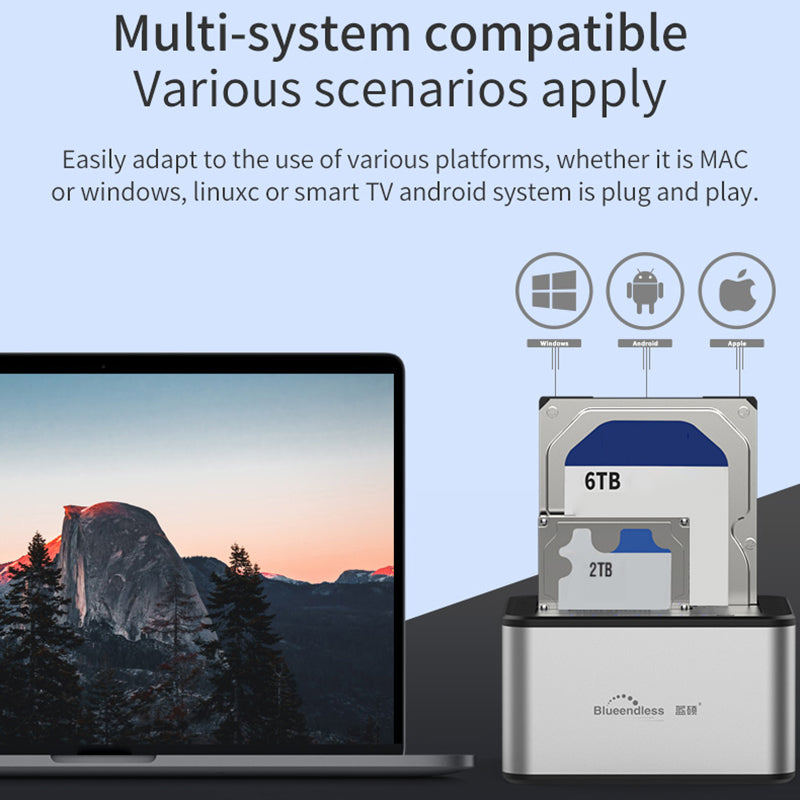 Uniqkart HD07A Dual-Tray Offline Duplicate Hard Drive Dock USB3.0 High-Speed Transmission Adapter