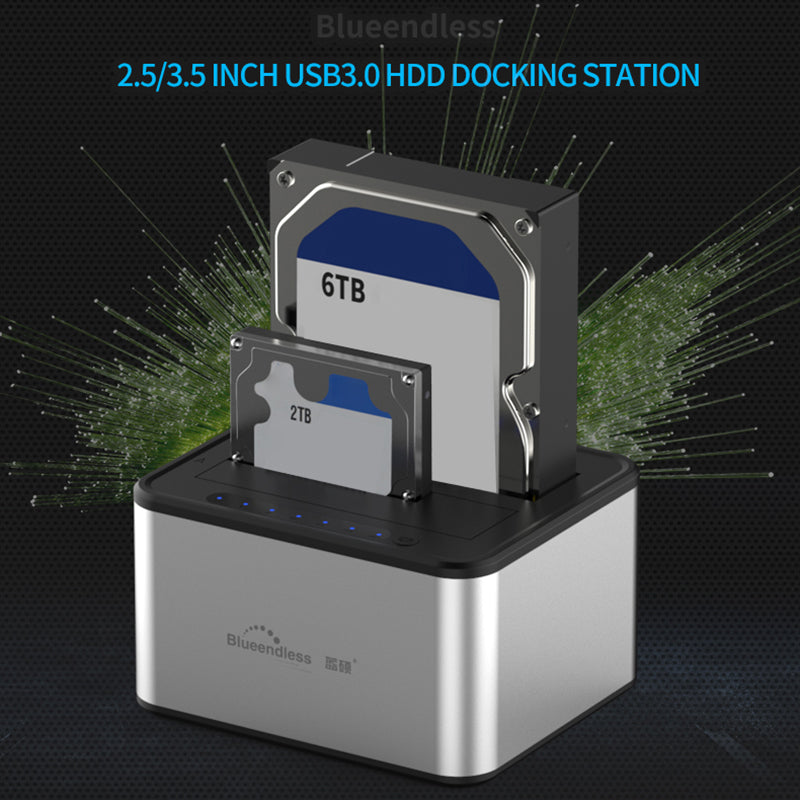 Uniqkart HD07A Dual-Tray Offline Duplicate Hard Drive Dock USB3.0 High-Speed Transmission Adapter