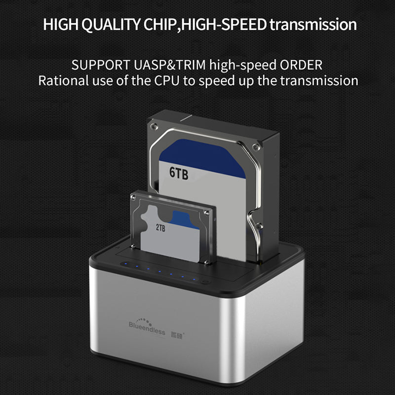 Uniqkart HD07A Dual-Tray Offline Duplicate Hard Drive Dock USB3.0 High-Speed Transmission Adapter