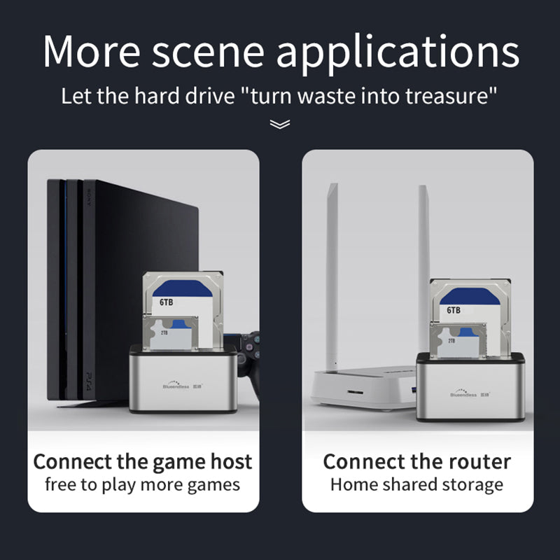 Uniqkart HD07A Dual-Tray Offline Duplicate Hard Drive Dock USB3.0 High-Speed Transmission Adapter