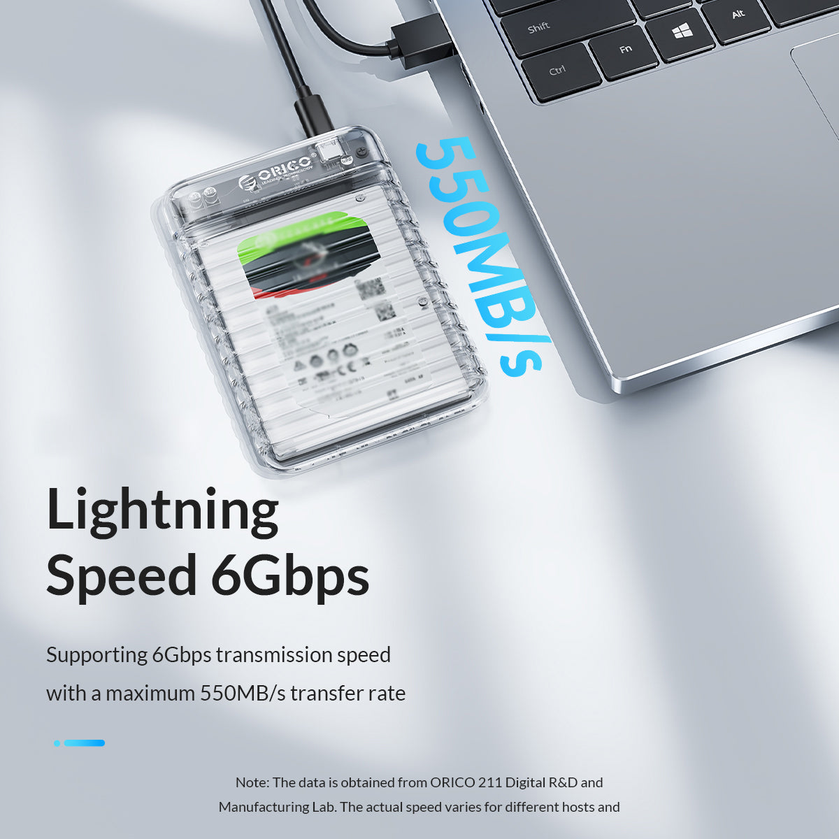 ORICO-2139C3 2.5" USB3.0 External Storage HDD Enclosure Transparent 6Gbps High Speed HDD SSD Hard Drive Enclosure