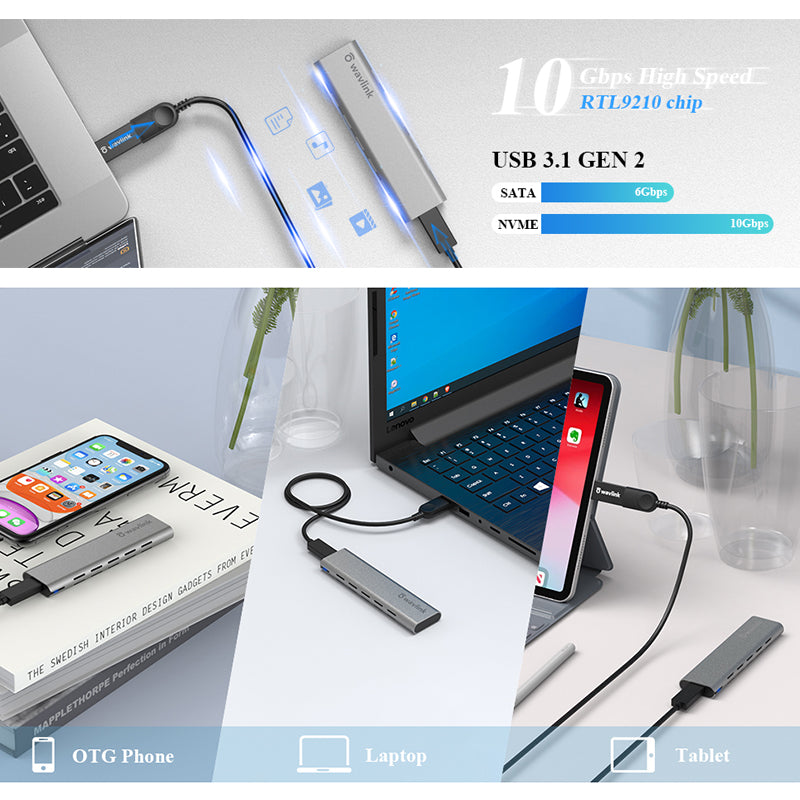 Uniqkart ST338C For NVMe PCIE UASP M Key NGFF SATA USB-C M2 SSD Enclosure M.2 to USB 3.1 Gen 2 NVMe SSD Enclosure Adapter