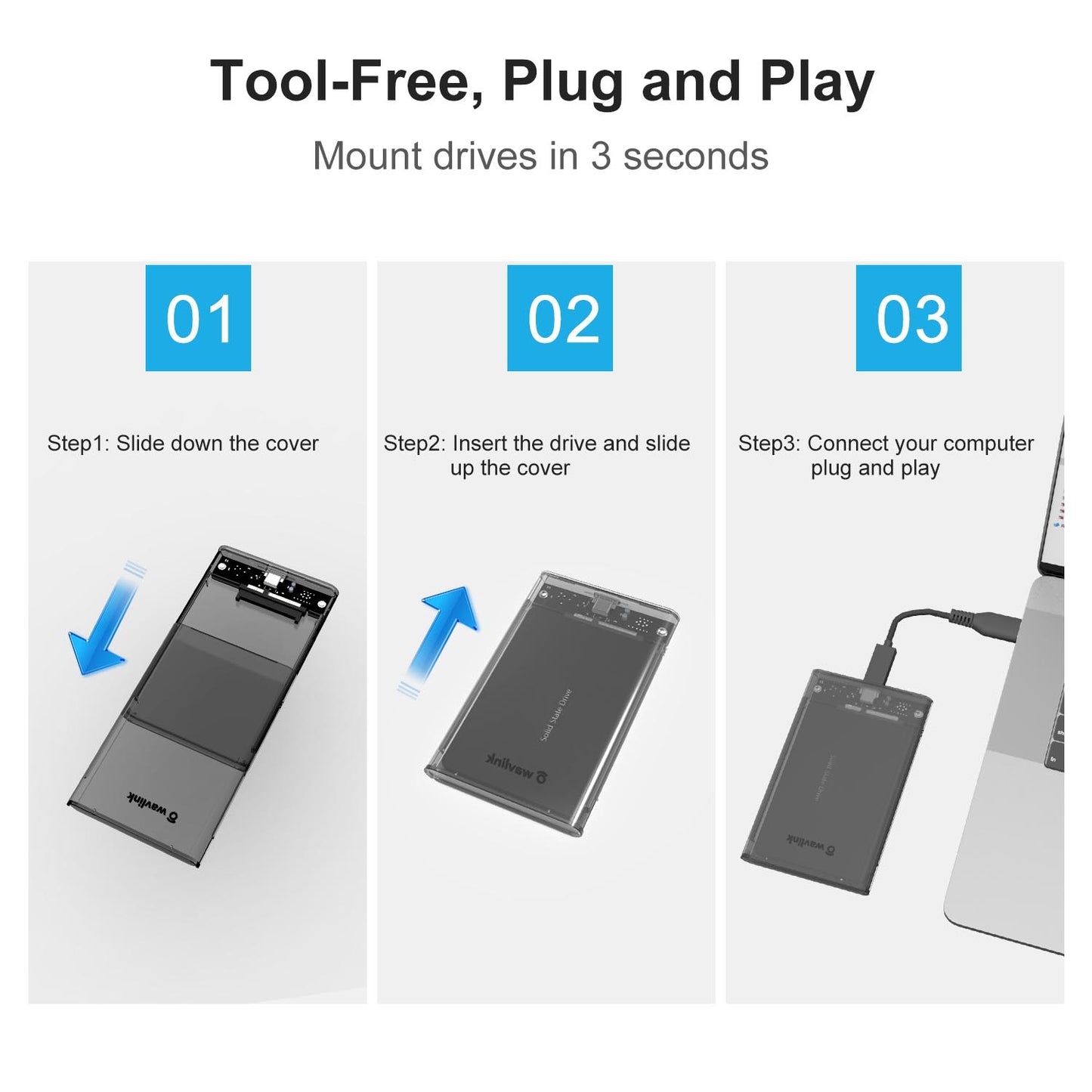 Uniqkart ST239 2.5-inch USB3.0 Mobile Hard Disk Case Transparent SATA External Solid-state SSD Hard Disk Enclosure