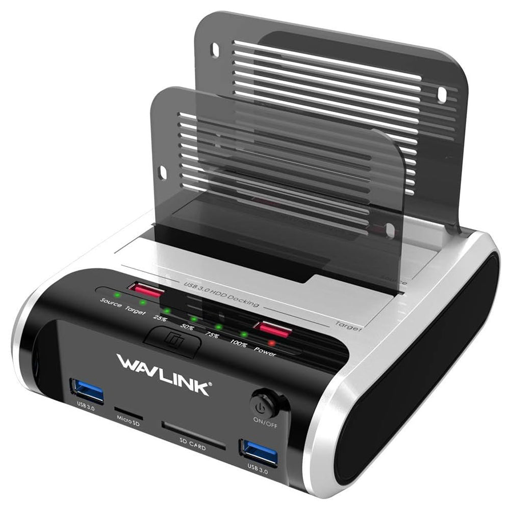 Uniqkart ST336A Dual Bay External Hard Drive Docking Station 2.5 / 3.5 inch SATA HDD with Offline Clone Function - UK Plug