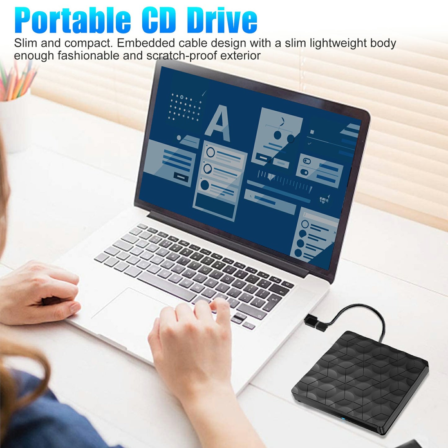 Portable Slim CD / DVD Drive for Laptop USB3.0 External DVD Burner Optical Disk Drive for Windows 98 / ME / Mac OS8.6