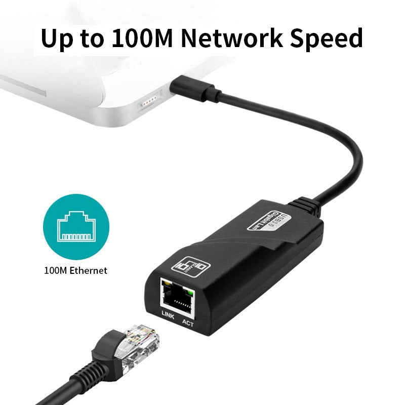 USB 3.1 Type-C to RJ45 100Mbps Adapter Laptop Ethernet Network Cable Connector
