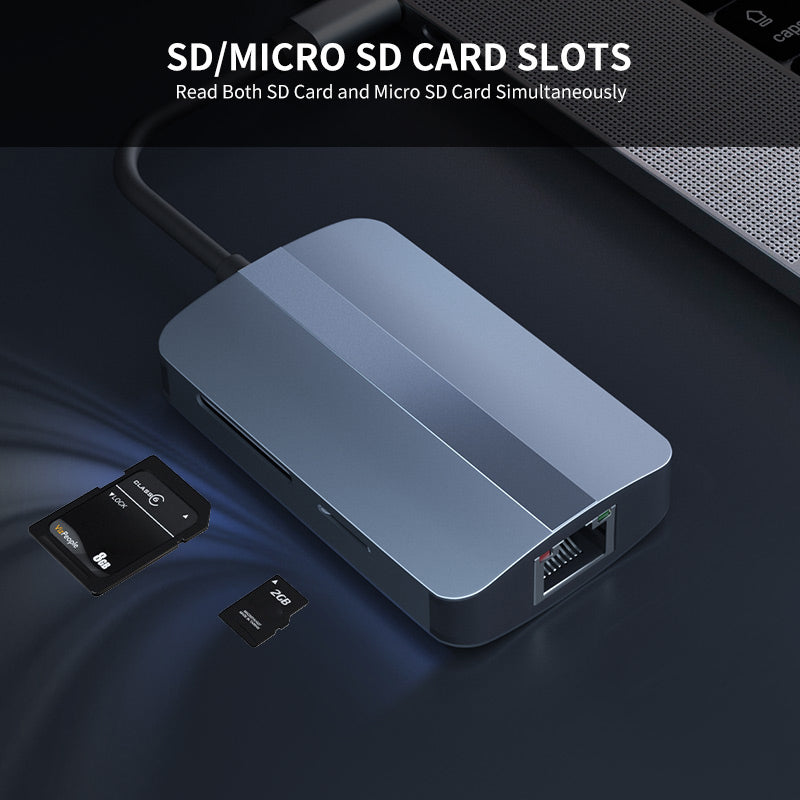 Uniqkart JSM-HUB018 5-In-1 Adapter Type-C Hub to 2xCard Reader Slots+USB 3.0+USB 2.0+RJ45 Port 100Mbps