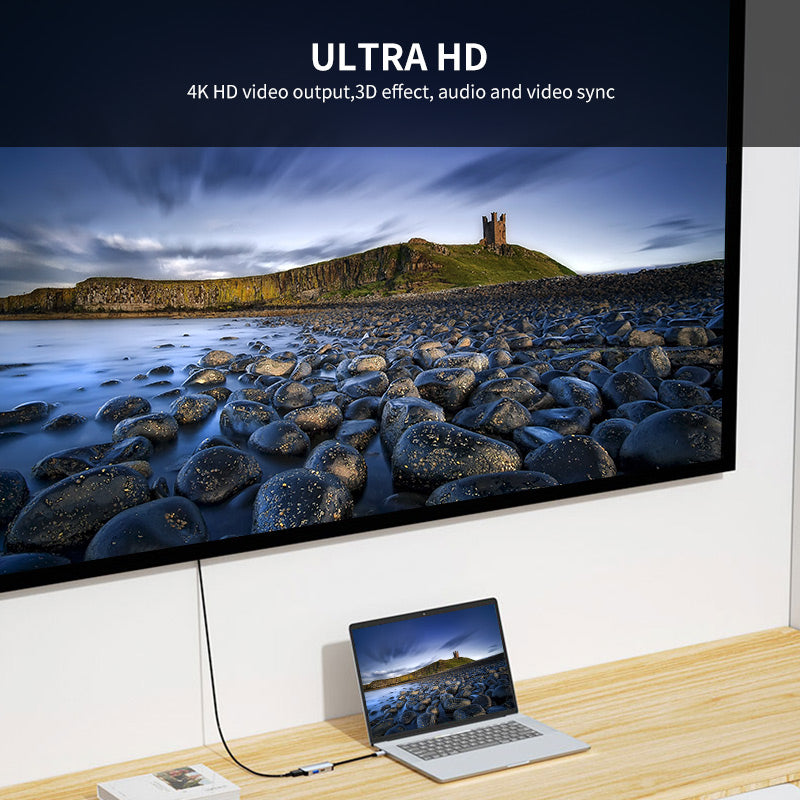 Uniqkart JSM-HUB010 Type-C Extension Hub Station to 4K HD Video Output+87W PD Port+USB 3.0 for Laptop Computer