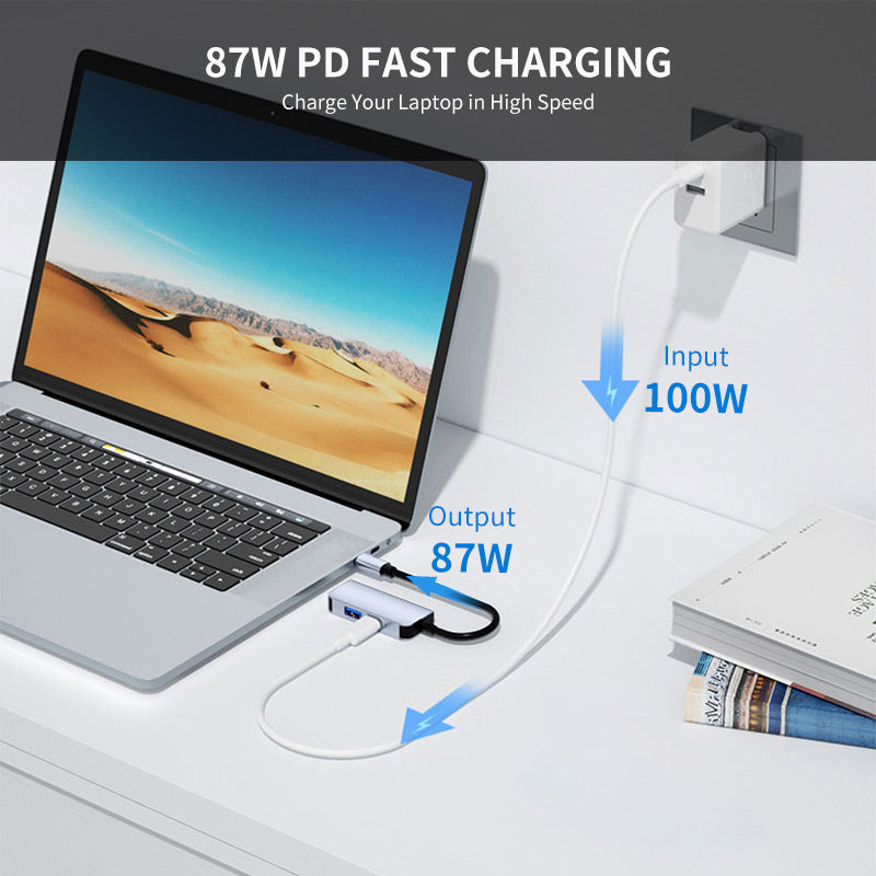 Uniqkart JSM-HUB010 Type-C Extension Hub Station to 4K HD Video Output+87W PD Port+USB 3.0 for Laptop Computer