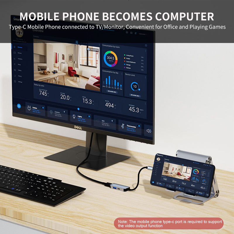 Uniqkart JSM-HUB010 Type-C Extension Hub Station to 4K HD Video Output+87W PD Port+USB 3.0 for Laptop Computer