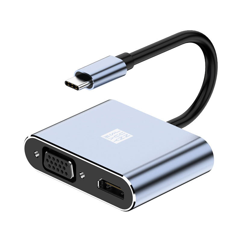 Uniqkart JSM-HUB011 USB-C Hub Extension Adapter to 4K HD Video Output+87W PD Port+VGA for Laptop Computer