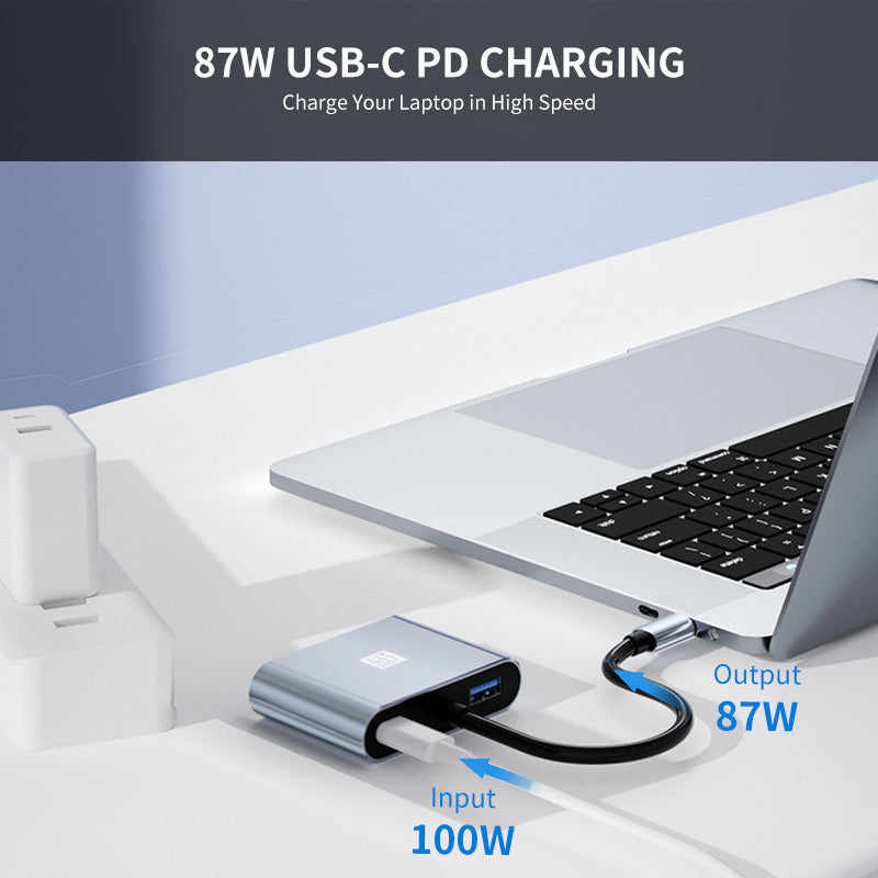 Uniqkart JSM-HUB011 USB-C Hub Extension Adapter to 4K HD Video Output+87W PD Port+VGA for Laptop Computer