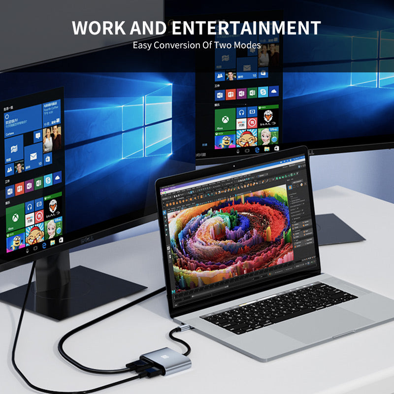 Uniqkart JSM-HUB011 USB-C Hub Extension Adapter to 4K HD Video Output+87W PD Port+VGA for Laptop Computer