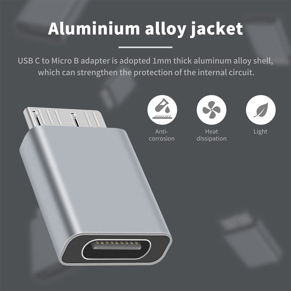 JUNSUNMAY Type-C Female to USB 3.0 Micro B Male Adapter Aluminium Alloy Converter for Hard Drive