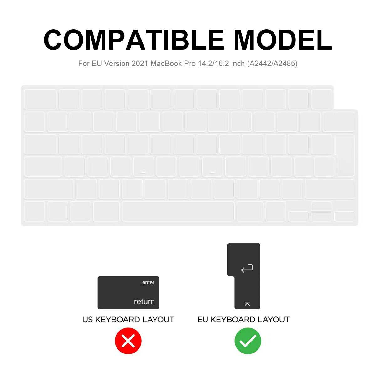 Keyboard Cover Soft TPU Keyboard Protector for EU Version MacBook Pro 14 inch (A2442) / Pro 16 inch (A2485) / Air 15 inch (2023) A2941 / 13 inch (2022) (A2681)