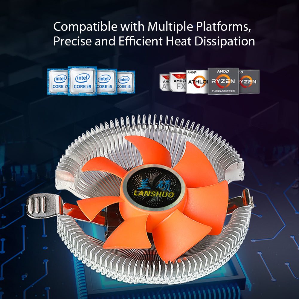 Universal Board CPU Cooler 7 Blades 8cm Silent Fan Radiator Heat Dissipation Cooling Fan Compatible with Intel / AMD Platform