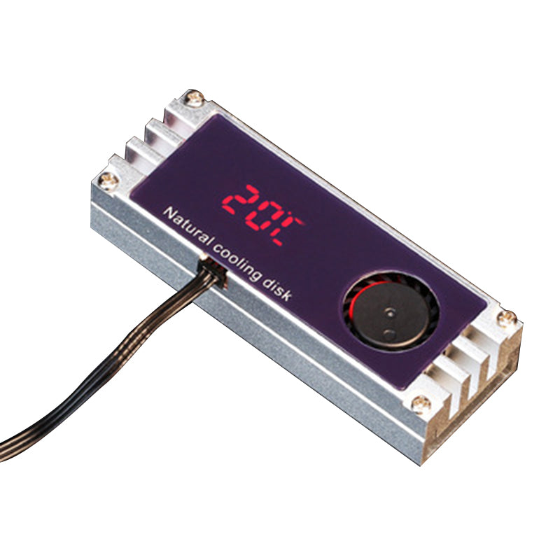 M.2 SSD Heatsink Cooler Temperature Digital Display Cooling Plate with Cooling Fan Dissipation Radiator - Silver