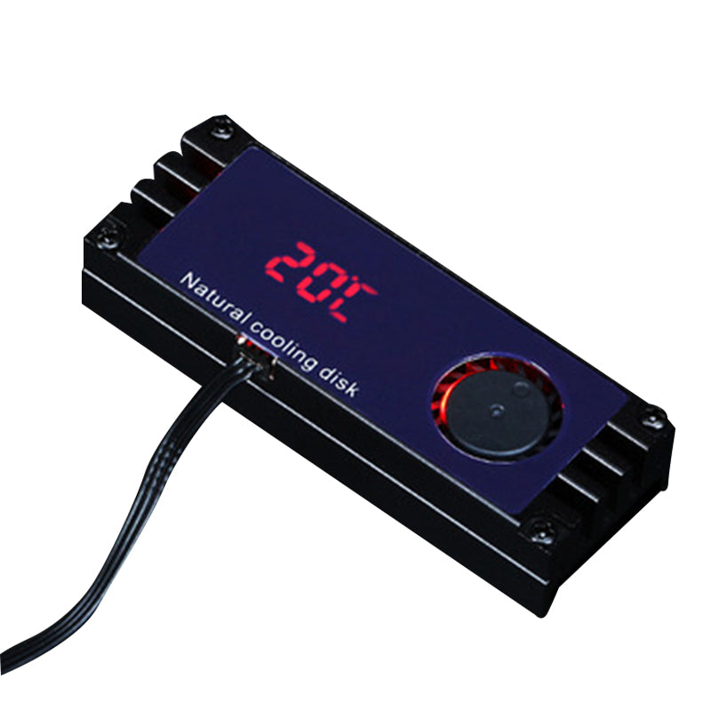 M.2 SSD Heatsink Cooler Temperature Digital Display Cooling Plate with Cooling Fan Dissipation Radiator - Black