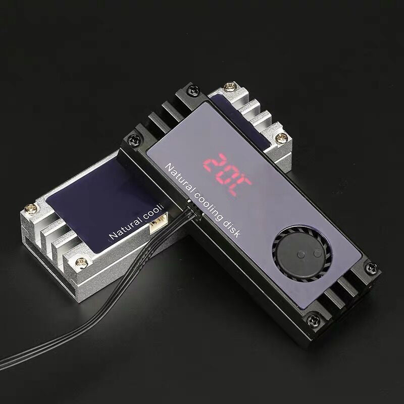 M.2 SSD Heatsink Cooler Temperature Digital Display Cooling Plate with Cooling Fan Dissipation Radiator - Black