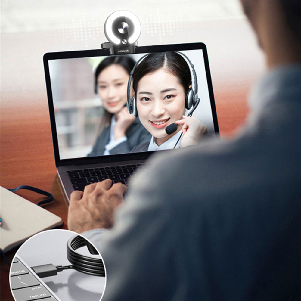 2K HD USB Webcam Auto Focus with Microphone and 3-Color Ring Light for PC Laptop