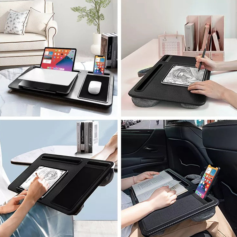 LA1 Home Office Portable Lap Desk with Device Baffle, Mouse Pad, Phone / Tablet Holder, and Handle Multifunction Laptop Lap Table Fits Up to 17 Inch Devices