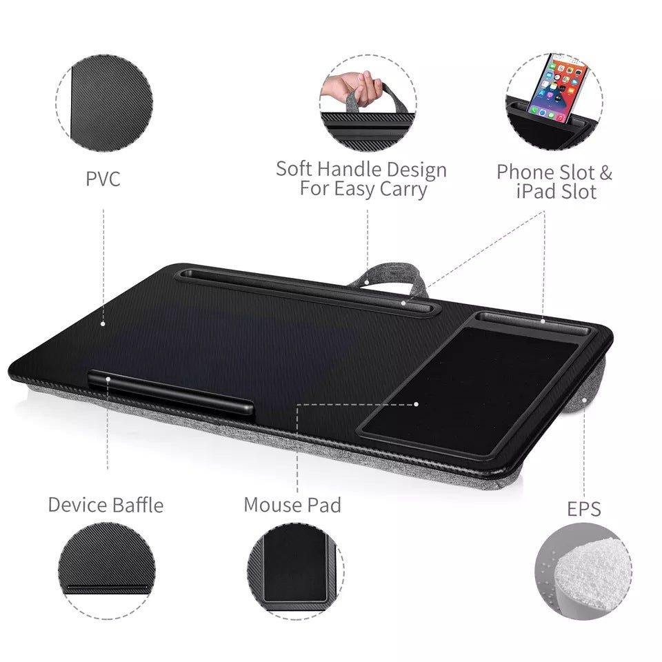 LA1 Home Office Portable Lap Desk with Device Baffle, Mouse Pad, Phone / Tablet Holder, and Handle Multifunction Laptop Lap Table Fits Up to 17 Inch Devices