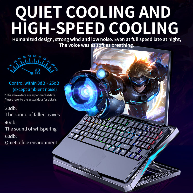 Q3 Laptop Fan Cooling Stand Gaming Cooler with 6 Quiet Cooling Fans Adjustable Notebook Support Holder Riser