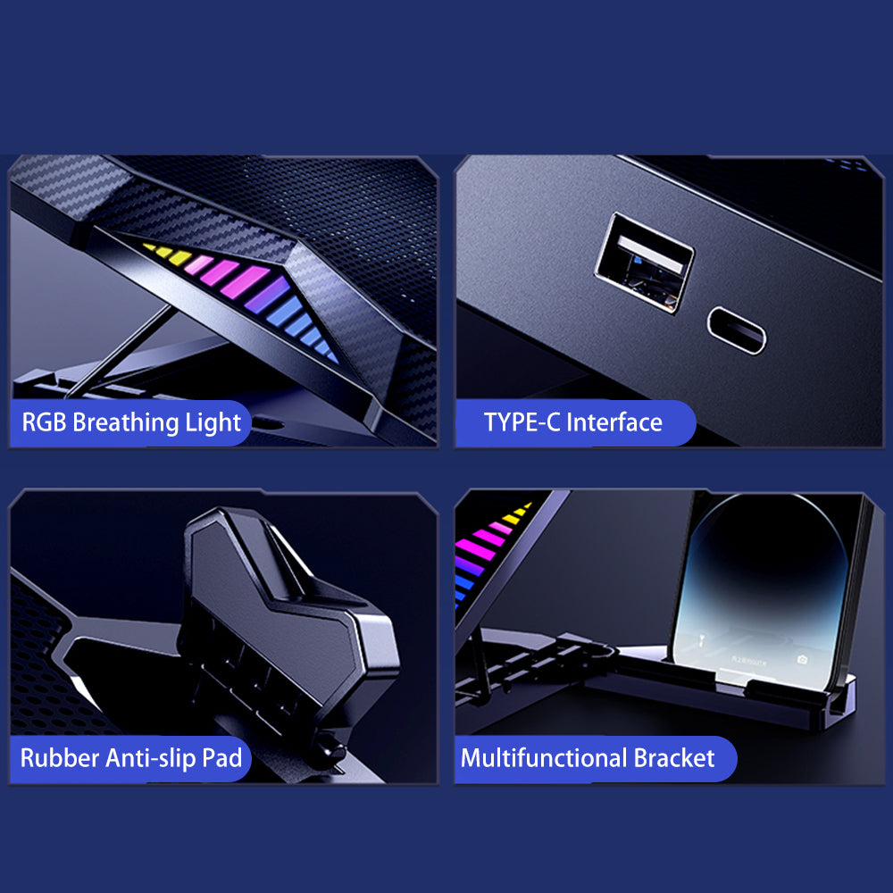 Uniqkart SR08 Notebook Computer Cooling Pad Laptop Cooler Cooling Fan Desktop Laptop Riser Stand for Gaming Working