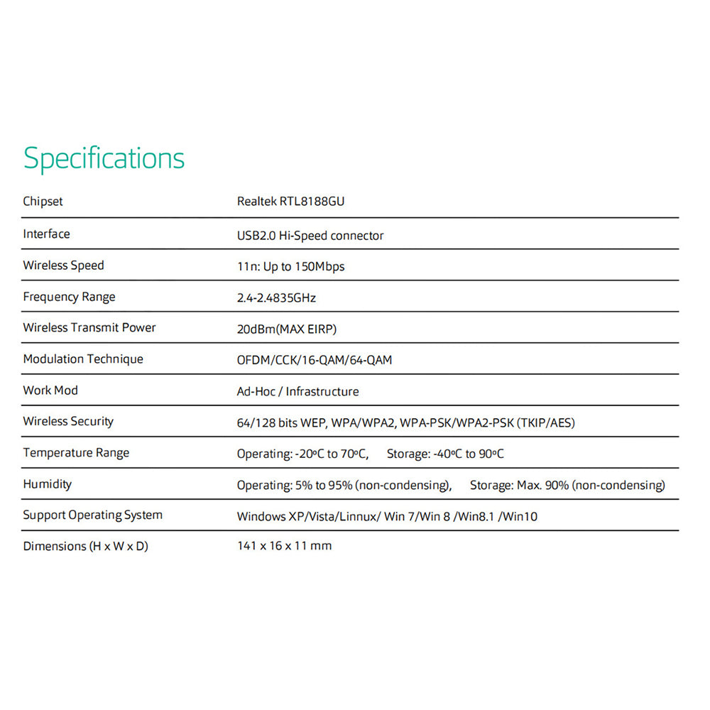 150M USB 2.0 Wireless Computer Network Card LAN Adapter with Antenna for PC Laptop