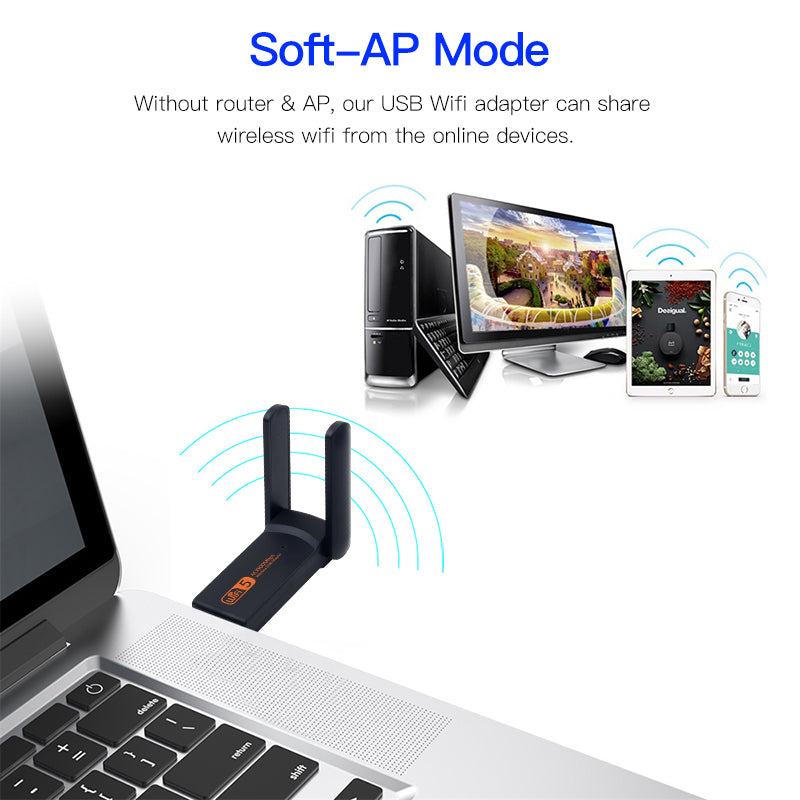 AC1900M 2.4G+5G Dual Band USB Wireless Adapter WiFi Network Card with Antenna for PC Laptop Desktop
