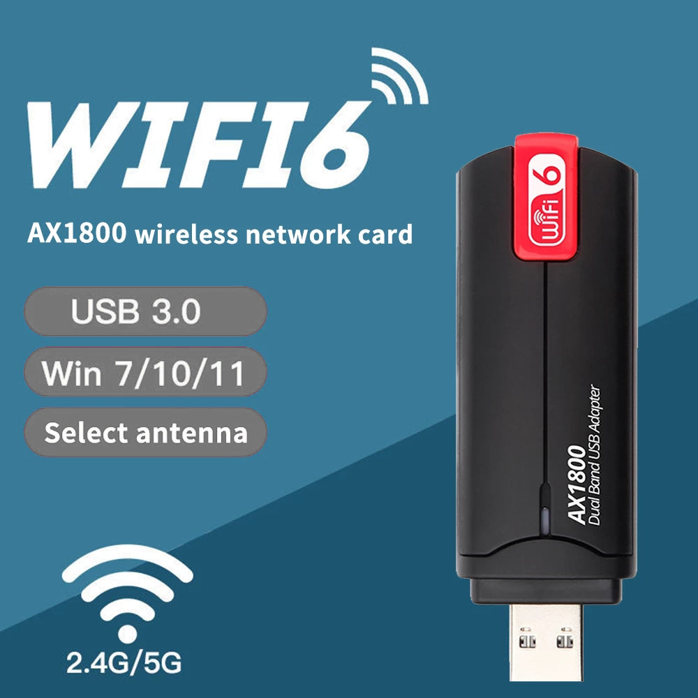 1800Mbps WiFi 6 Adapter 2.4G/5G Dual Band USB 3.0 Wireless Dongle Network Card