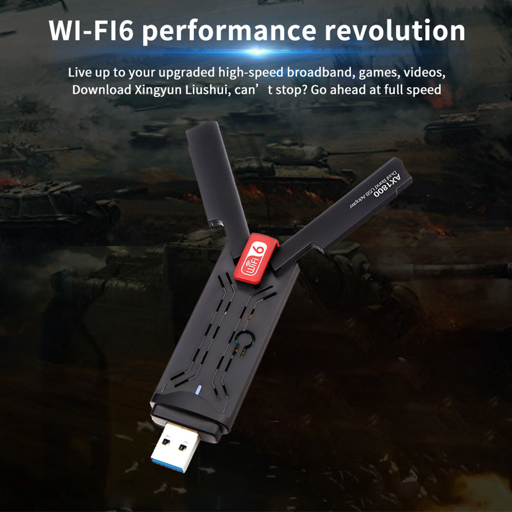 1800Mbps WiFi 6 Adapter 2.4G/5G Dual Band USB 3.0 Wireless Dongle Network Card