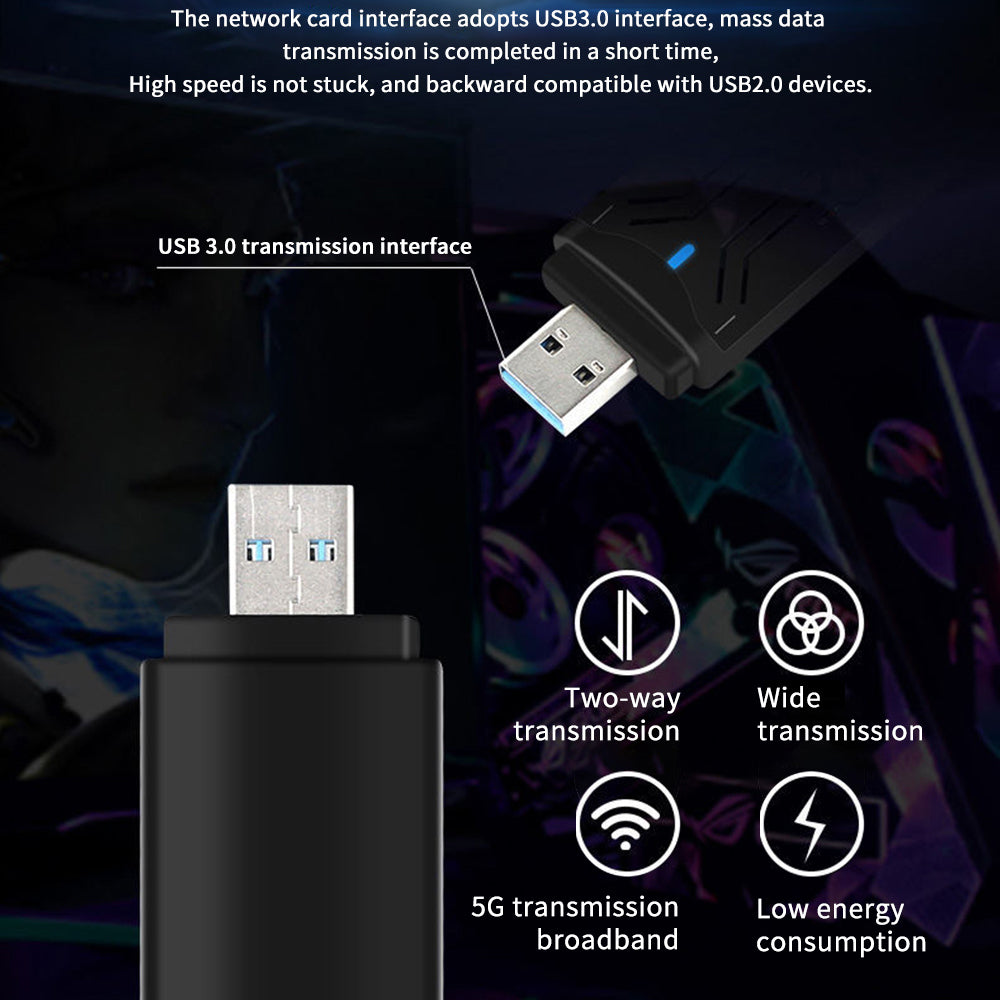 1800Mbps WiFi 6 Adapter 2.4G/5G Dual Band USB 3.0 Wireless Dongle Network Card