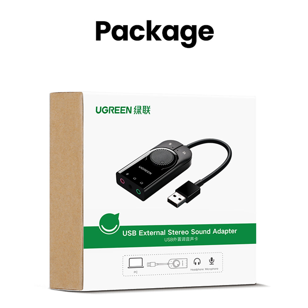 Uniqkart 50599 1m External USB Audio Card with 3.5mm Audio/Mic Jack Audio Adapter Sound Card Compatible with Windows Mac Linux PC PS5/4