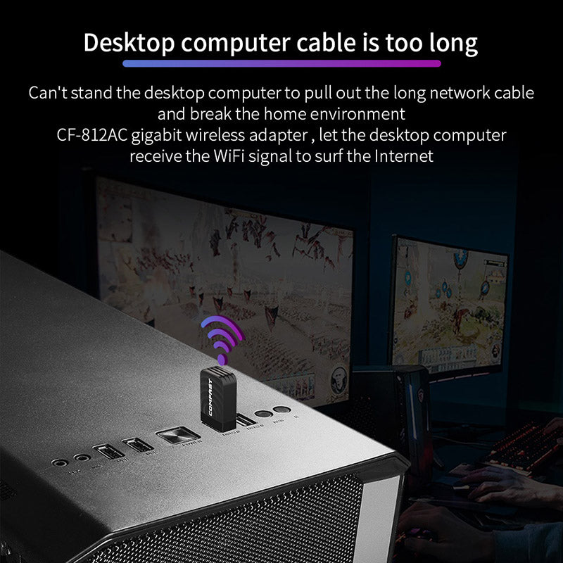 COMFAST CF-812AC USB WiFi Adapter 2.4Ghz / 5GHz 1300Mbps USB Wireless Adapter Dual Band WiFi Receiver AC Wi-Fi Dongle Network Card