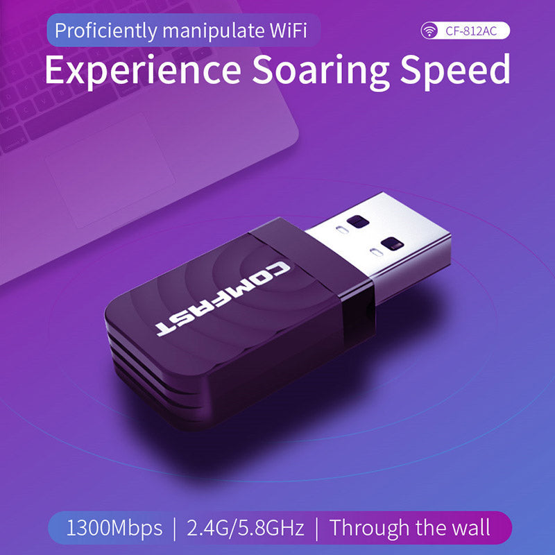 COMFAST CF-812AC USB WiFi Adapter 2.4Ghz / 5GHz 1300Mbps USB Wireless Adapter Dual Band WiFi Receiver AC Wi-Fi Dongle Network Card