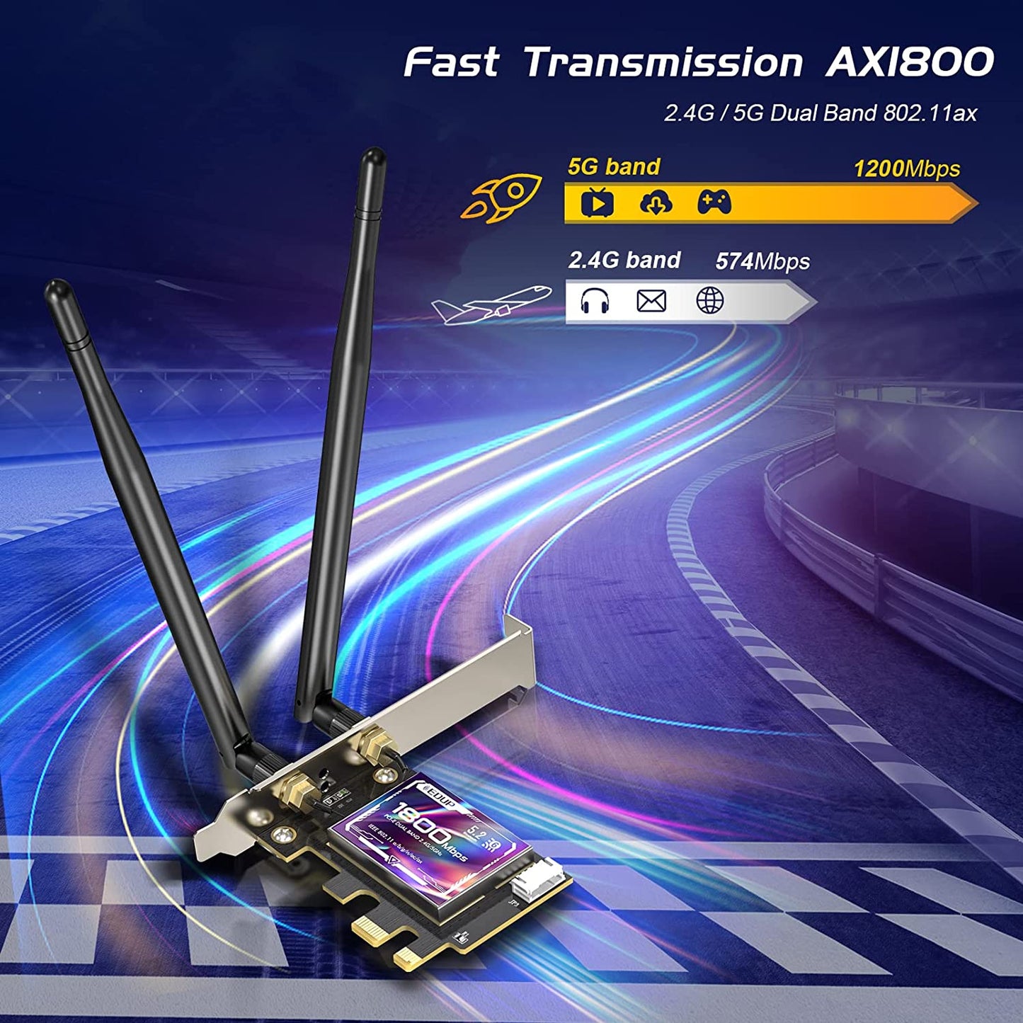 Edup EP-9658 AX1800M Bluetooth 5.2 WiFi 6 PCI-E Network Card 2.4GHz / 5.8GHz Dual Band Network Card for Computer