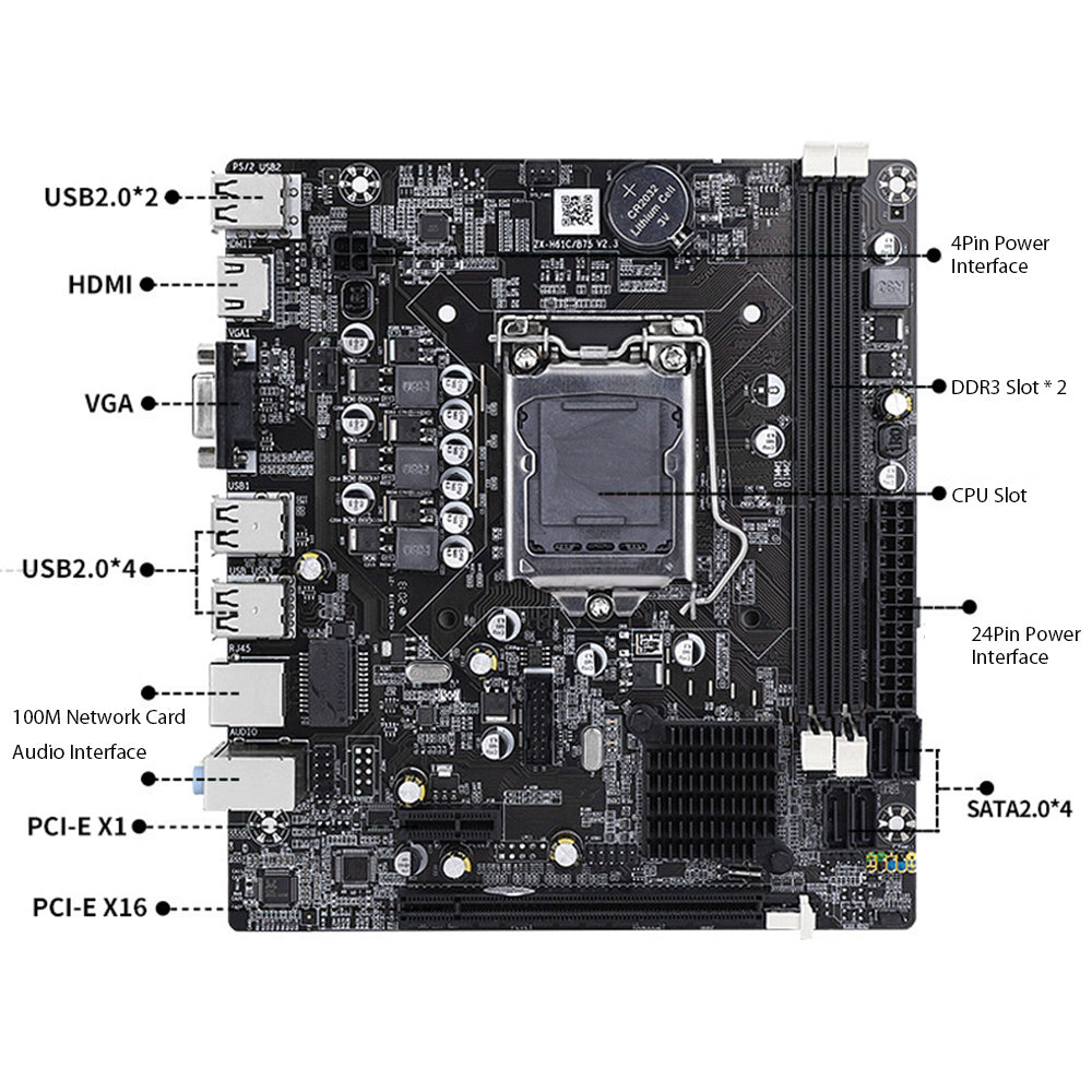 H61 Computer Motherboard LGA1155 DDR3 Memory PCIE 16X Support Audio / VGA / Network Card / USB