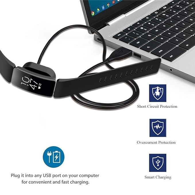UNIQKART USB Charger Charging Cord Cradle Dock Adapter Cable Accessories Compatible for Fitbit Inspire and Inspire HR (Black)