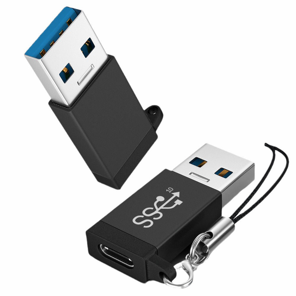 USB Male to Type-C Female Convertor Dual-Sided 10Gbps Data Transmission and Charging Function Adapter - Black